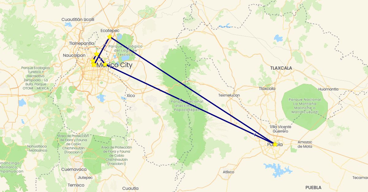 TravelMap itinerary: driving in Mexico (North America)