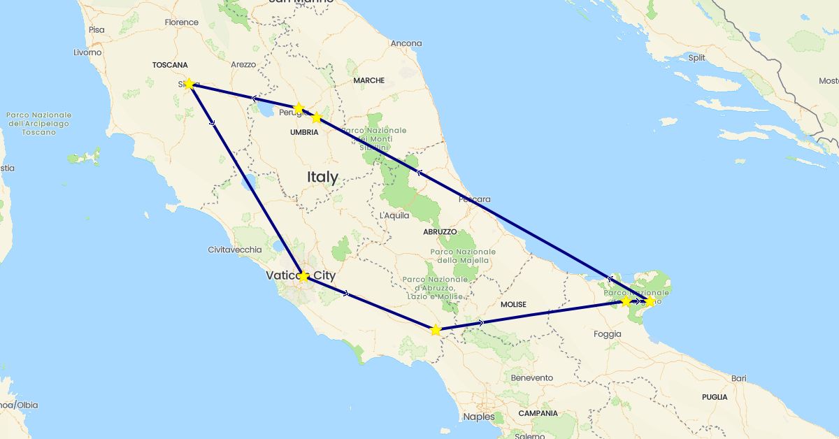 TravelMap itinerary: driving in Italy (Europe)
