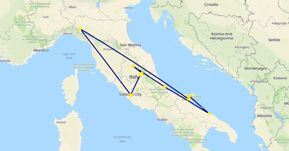 TravelMap itinerary: driving in Italy (Europe)