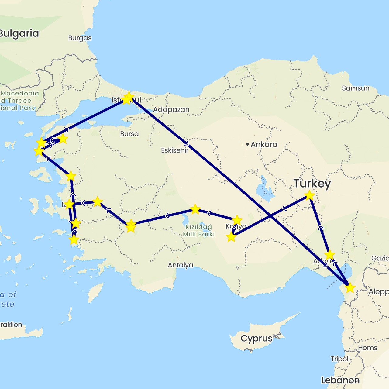 TravelMap itinerary: driving in Turkey (Asia)