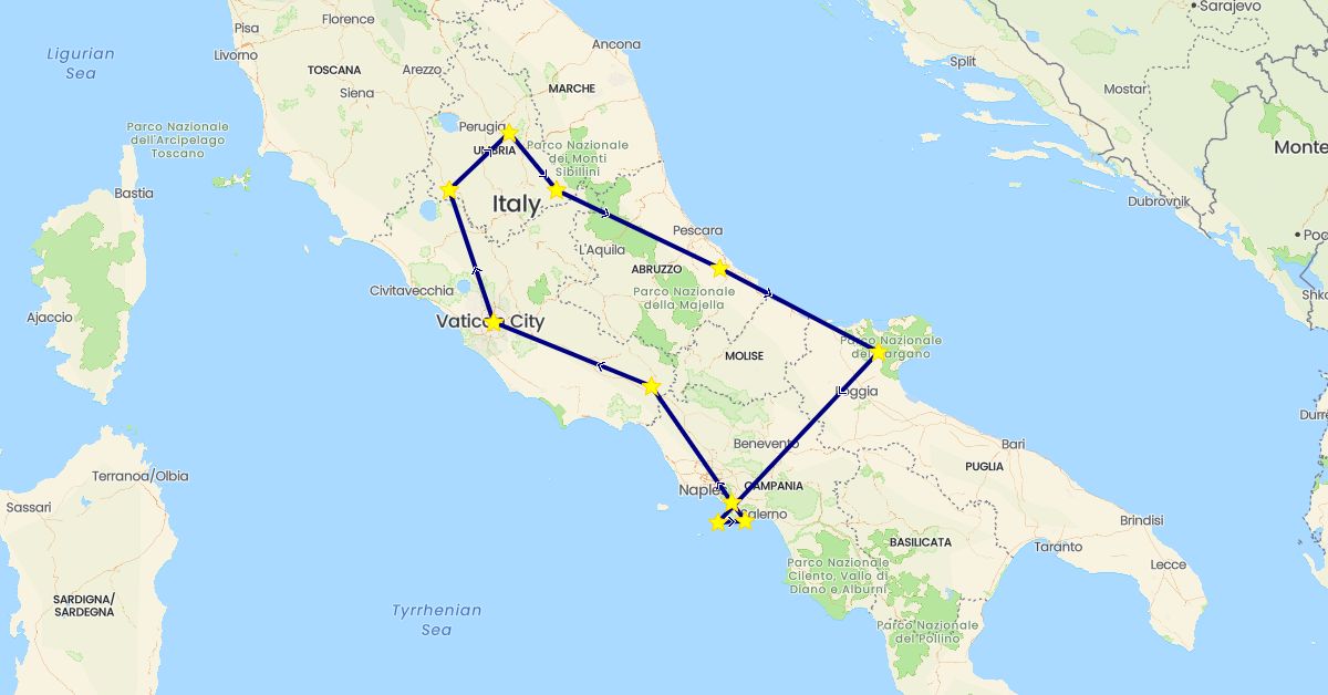 TravelMap itinerary: driving in Italy (Europe)