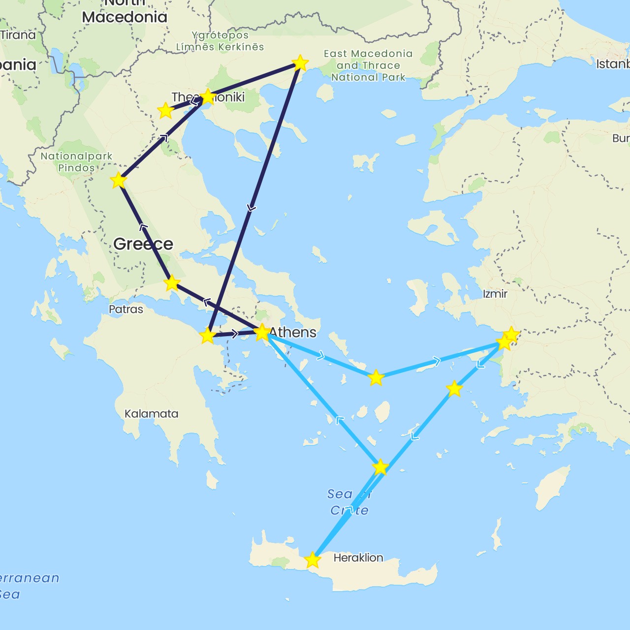 TravelMap itinerary: driving, boat, nativity bus in Greece, Turkey (Asia, Europe)
