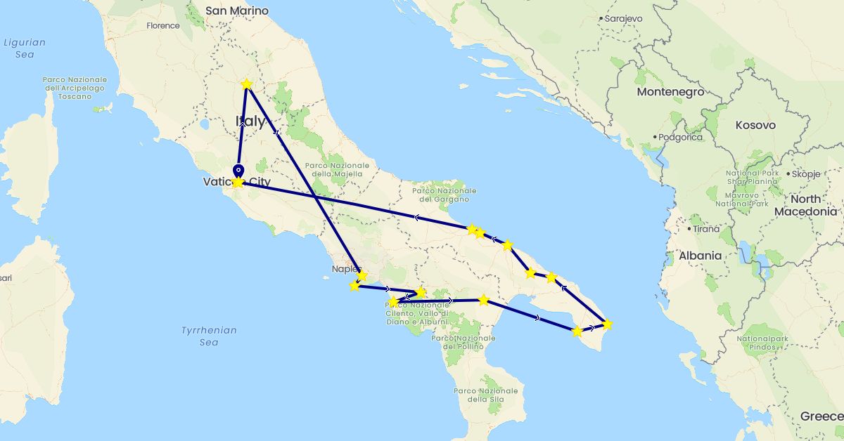 TravelMap itinerary: driving in Italy, Vatican City (Europe)