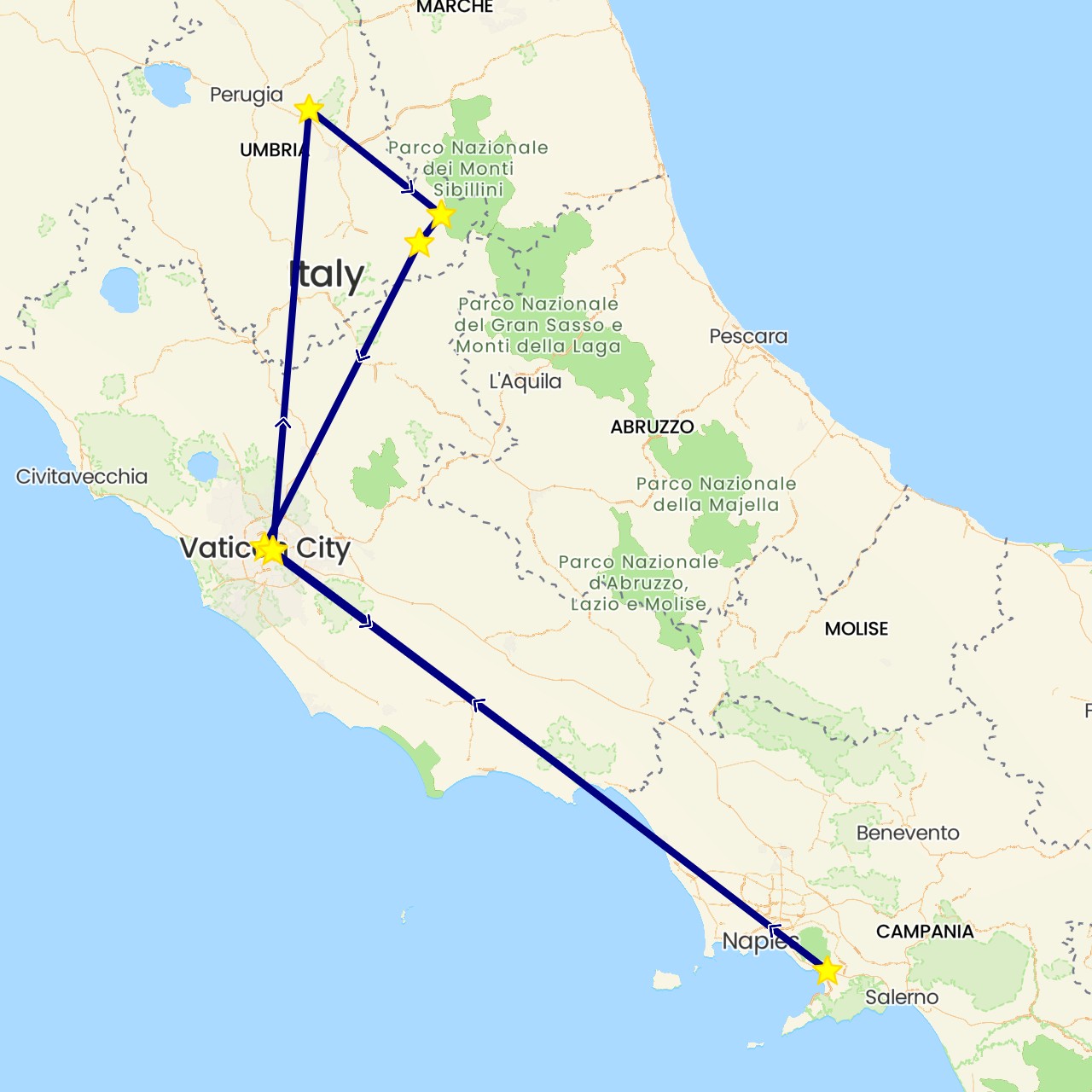 TravelMap itinerary: driving in Italy, Vatican City (Europe)